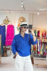 Áo cổ sơ mi 3 nút tay dài linen tưng premium Cói Design