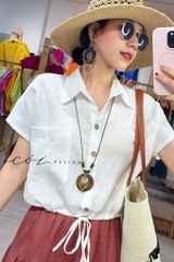 Áo sơ mi croptop rút dây linen tưng Cói Design