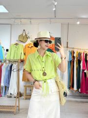 Áo sơ mi croptop rút dây linen tưng Cói Design