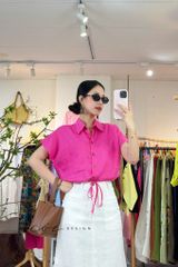 Áo sơ mi croptop rút dây linen tưng Cói Design