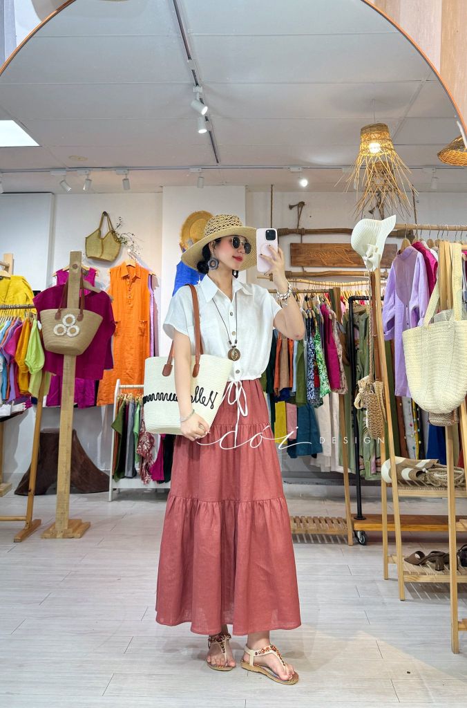 Chân váy tầng linen tưng premium Cói Design