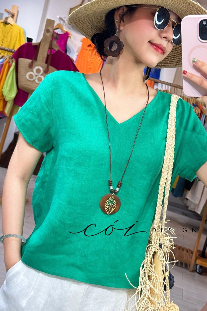 Áo xoắn lưng linen tưng premium Cói Design