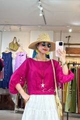 Áo tay phồng phối nơ lưng linen tưng premium Cói Design