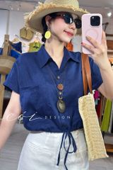 Áo sơ mi croptop rút dây linen tưng Cói Design