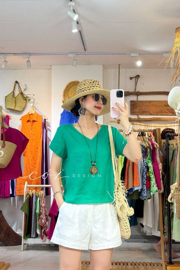 Áo xoắn lưng linen tưng premium Cói Design