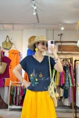 Áo cổ tim thêu Hoa Nắng Nhẹ Cói Design