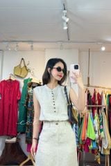 Áo sát nách xếp ly cổ trụ linen tưng premium Cói Design