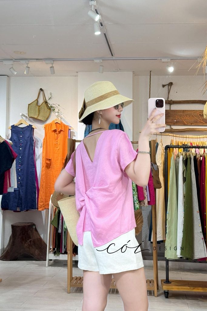 Áo xoắn lưng linen tưng premium Cói Design