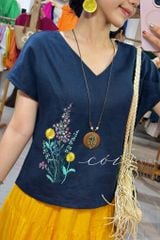 Áo cổ tim thêu Hoa Nắng Nhẹ Cói Design