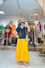 Áo cổ tim thêu Hoa Nắng Nhẹ Cói Design
