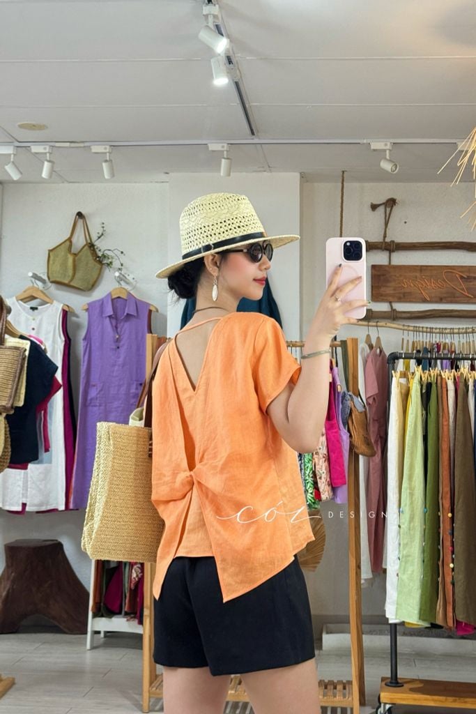 Áo xoắn lưng linen tưng premium Cói Design