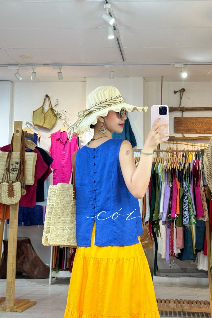 Áo thêu bông lúa non linen tưng premium Cói Design