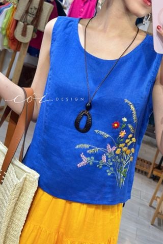 Áo thêu bông lúa non linen tưng premium Cói Design