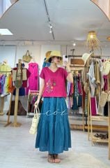 Áo cổ tim thêu Hoa Nắng Nhẹ Cói Design
