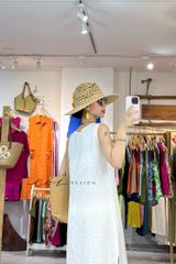 Đầm sát nách nút bọc thêu Giỏ Hoa linen tưng premium Cói Design