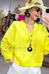 Áo cổ trụ 19 nút bọc màu Linen tưng premium Cói Design