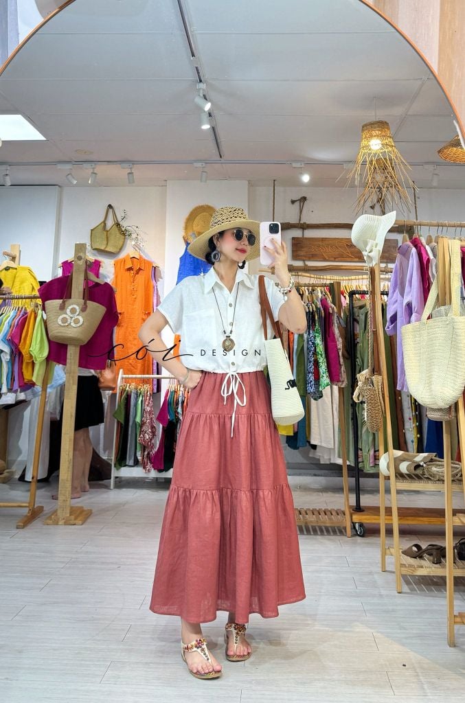 Chân váy tầng linen tưng premium Cói Design