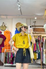 Áo sơ mi croptop 1 túi linen tưng premium Cói Design