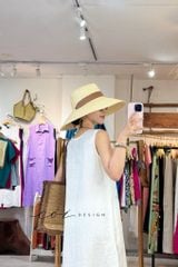 Đầm nút bọc màu thêu hoa chuồn chuồn linen tưng Cói Design