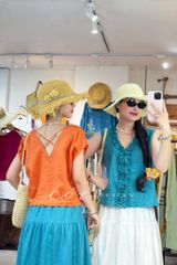 Áo tay xếp lưng đan dây chéo linen tưng premium Cói Design