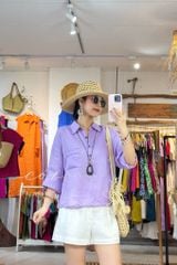 Áo cổ sơ mi 3 nút tay dài linen tưng premium Cói Design