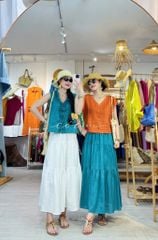 Áo tay xếp lưng đan dây chéo linen tưng premium Cói Design