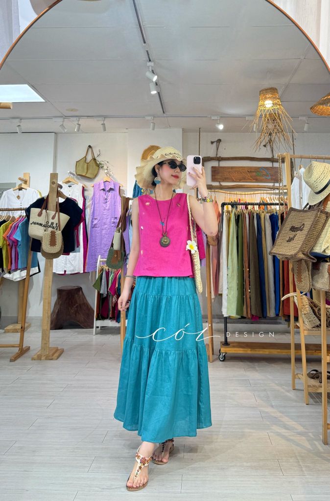 Chân váy tầng linen tưng premium Cói Design