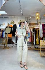 Áo cổ sơ mi phối dây linen tưng premium Cói Design