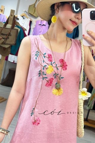 Đầm thêu Hoa Tử Đinh Hương linen tưng Cói Design