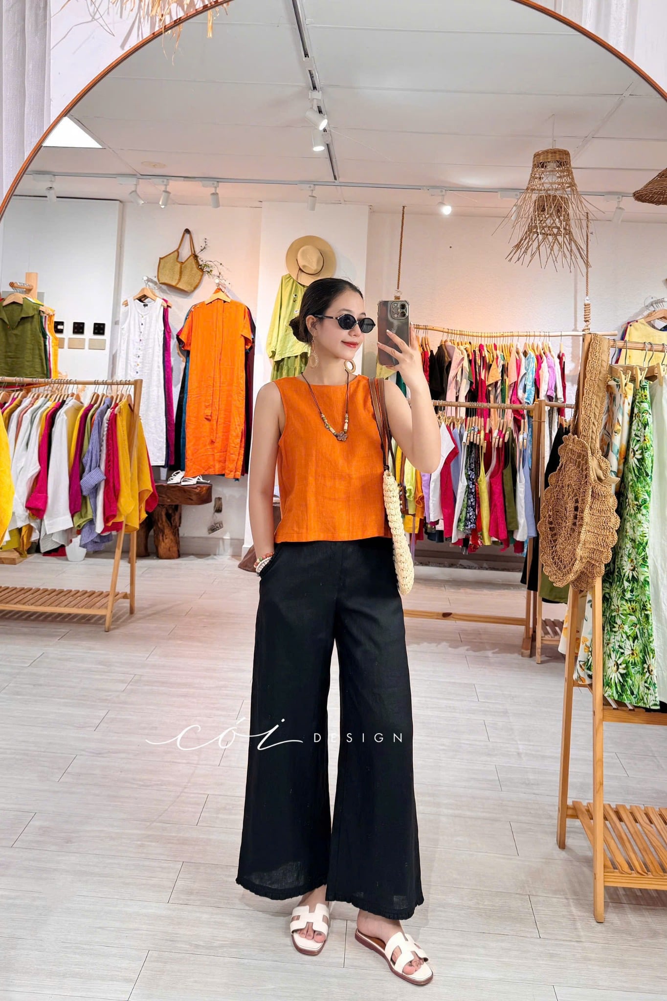 Quần suông phối bèo lai túi linen tưng premium Cói Design