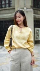 Áo cổ V tay manset linen tưng premium Cói Design