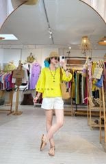 Áo cổ tròn tay nhún lồng đèn linen tưng premium Cói Design