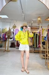 Áo cổ tròn tay nhún lồng đèn linen tưng premium Cói Design