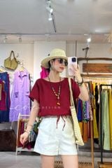 Áo cổ thuyền rút dây linen tưng premium Cói Design