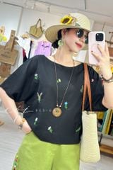 Áo cổ thuyền thêu hoa linen Hàn Cói Design