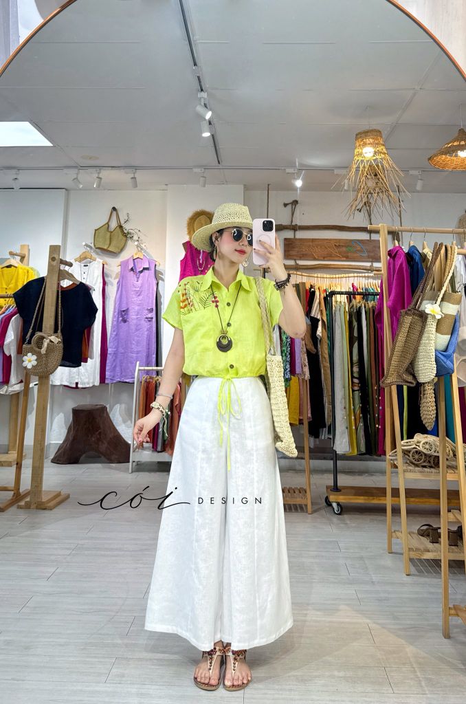 Áo Thêu hoa túi croptop rút eo linen tưng premium Cói Design