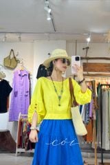 Áo tay phồng phối nơ lưng linen tưng premium Cói Design
