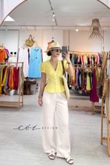 Áo cổ tim tay phồng nhún bèo linen tưng premium Cói Design