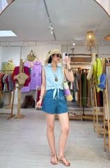 Áo sát nách cổ sơ mi phối dây linen tưng premium Cói Design