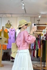 Áo tay phồng phối nơ lưng linen tưng premium Cói Design
