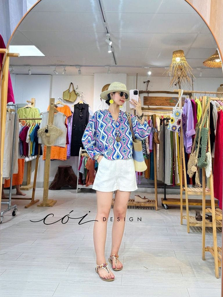 Áo cổ trụ 19 nút bọc màu Linen tưng premium Cói Design