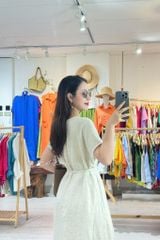Đầm cổ tròn xếp ly kèm belt linen tưng premium Cói Design