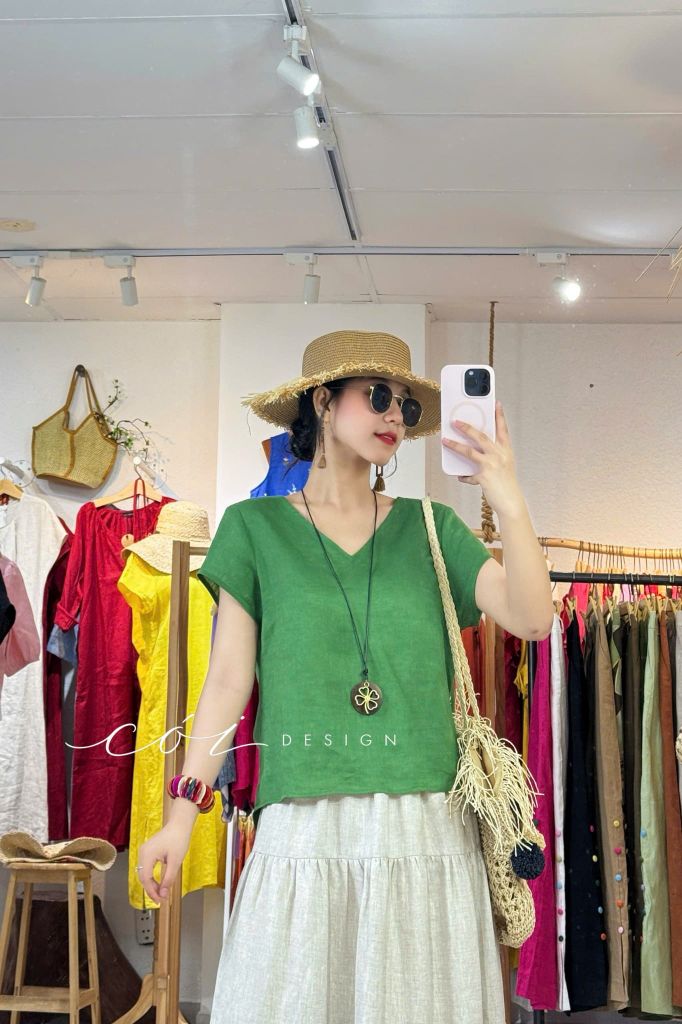 Áo xoắn lưng linen tưng premium Cói Design