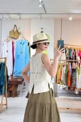 Chân váy 1 tầng nút bọc linen tưng premium Cói Design