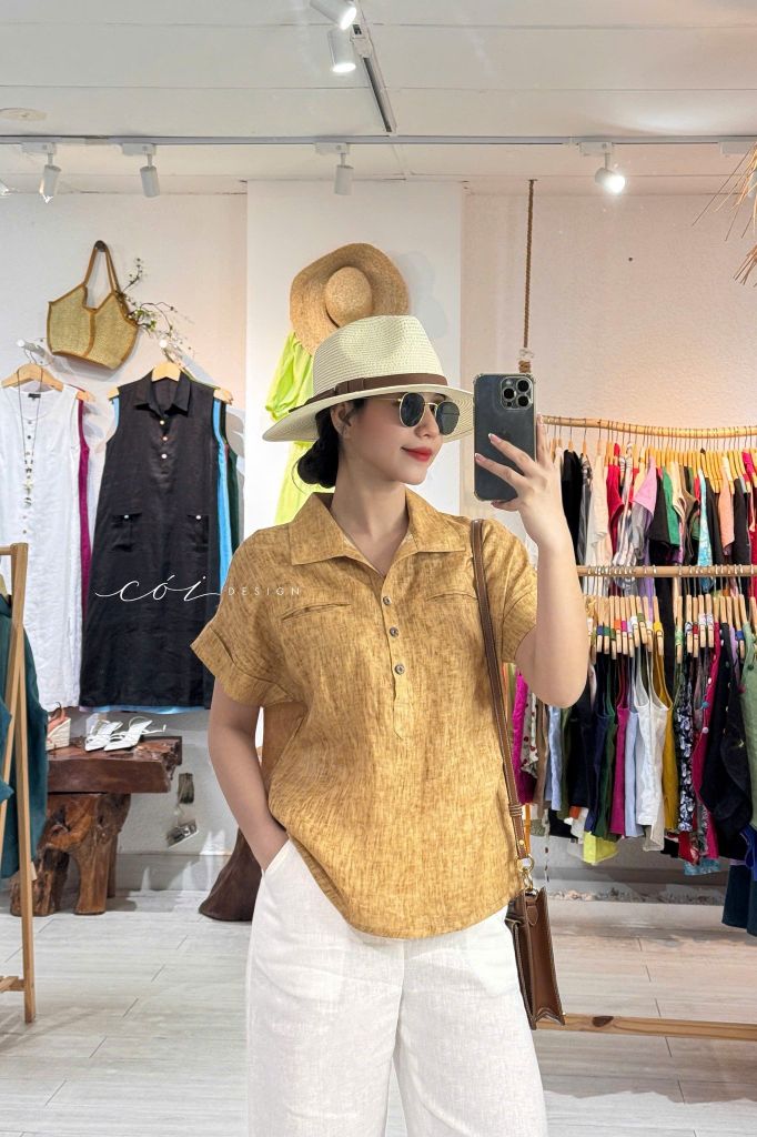 Áo sơ mi 2 túi mổ linen tưng premium Cói Design
