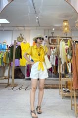 Áo tay ngắn thắt nơ linen Cói Design