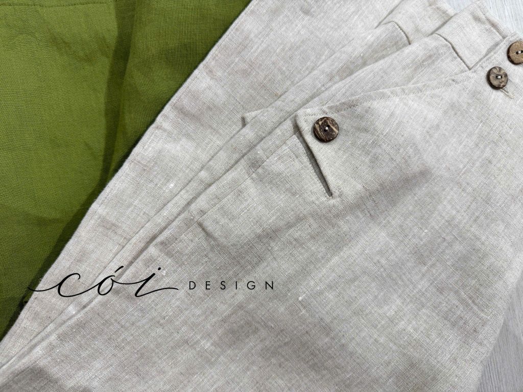 Quần suông phối nút linen tưng premium Cói Design