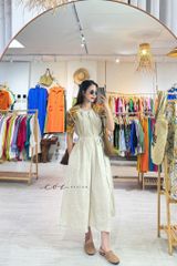 Đầm cổ tròn xếp ly kèm belt linen tưng premium Cói Design