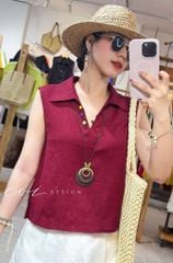 Áo sát nách cổ V nút bọc màu linen tưng premium Cói Design