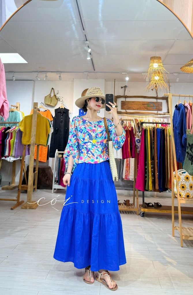 Áo tay phồng phối nơ lưng linen tưng premium Cói Design